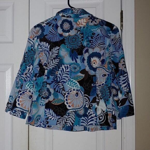 Erin London turqiouse black floral print blazer jacket  Sz PM - Picture 4 of 5